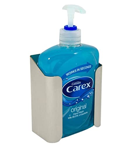 Portabidones Carex para 1 botella de jabón Carex de 500 ml. Acero inoxidable resistente al óxido y montado en la pared para ahorrar espacio en la encimera.