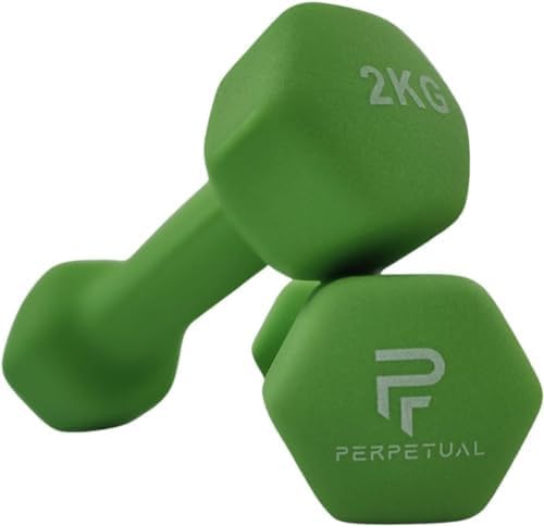 Perpetual Mancuernas Disponibles en 0.5KG/1KG/1.5KG/2KG/3KG/4KG/5KG (2 Unidades) y Sets 6/12/16/22/30KG Pesas Ligeras Pequeñas Hexagonales Neopreno Pilates Hombre Mujer Gimnasio en Casa Dumbbell