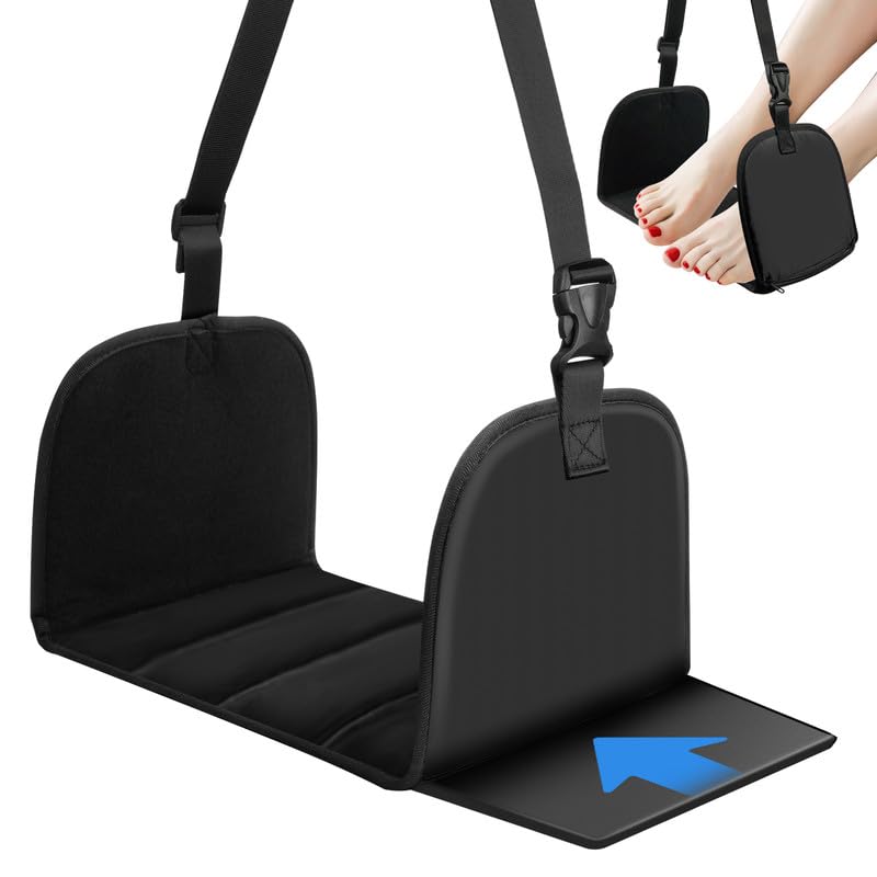flintronic Reposapiés de Avión, Reposapiés Portátil de Viaje, Reposapiés de Viaje con Espuma Viscoelástica, Hamaca de Pie Footrest para Avión, Oficina, Autobús, Coche y Tren (Negro)