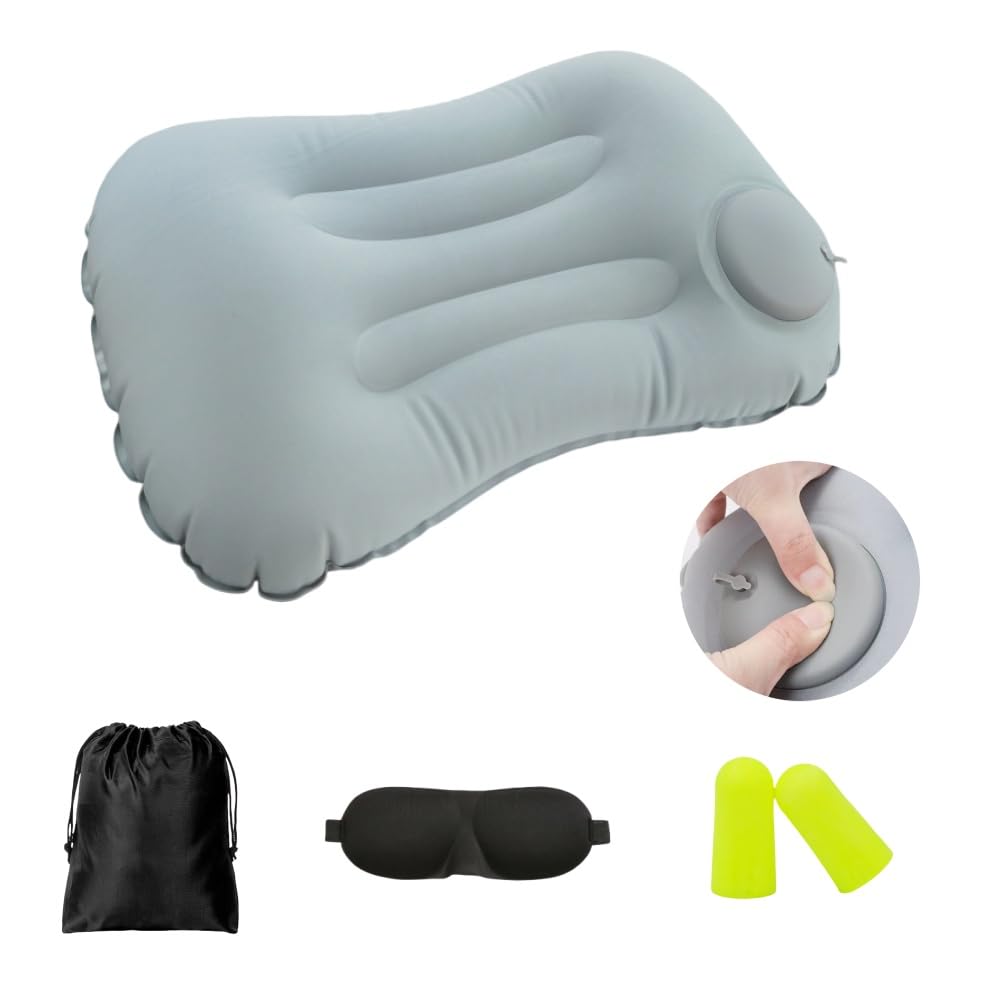 Almohada inflable de compresión para camping, almohada inflable ultraligera, cojín inflable ultraligero para soporte lumbar para el cuello para acampar, senderismo, playa, pesca