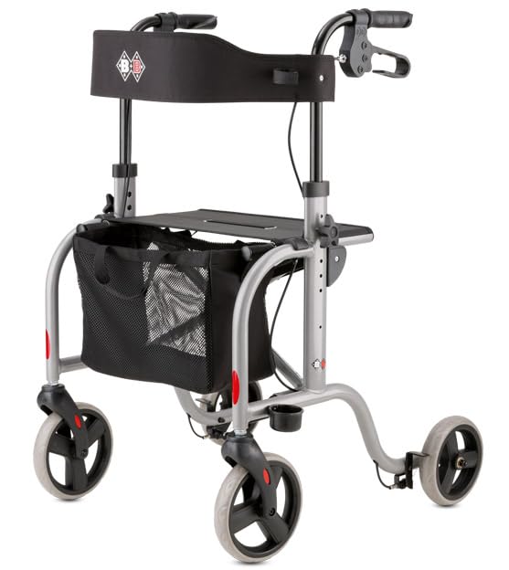 Bischoff & Bischoff RL-Smart ST Andador plegable – Andador ligero para interior y exterior, con bolsa extraíble y soporte para bastón, color plateado