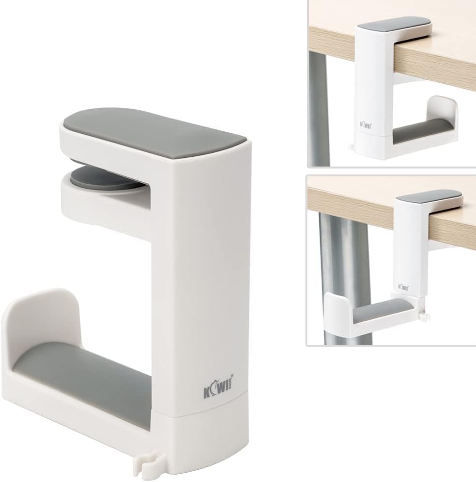 KIWIFOTOS Soporte para auriculares con suspensión giratoria de 360° + abrazadera ajustable, soporte para auriculares de escritorio, clip auriculares juegos, soporte gancho - blanco