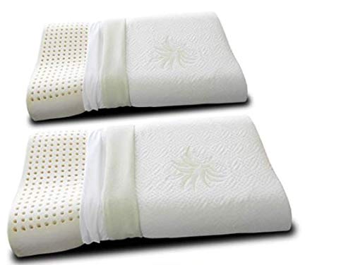 Evergreenweb - Packk de 2 Almohadas de látex Natural Cervical con Funda Aloe Vera, Modelo Doble Onda, Ortocervicales – Dispositivo médico de Clase 1 – Marcación CE - contra Dolores cervicales