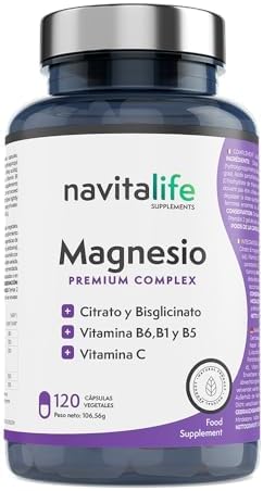 Citrato de Magnesio Puro 1545 mg + Bisglicinato de Magnesio 600 mg + Vitamina C, B6, B1, B5 | 3 Capsulas Día | Reduce Cansancio y Fatiga | Alivia el Dolor Articular y Muscular | 120 Cápsulas Vegetales