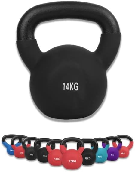 wuuhoo® pesa rusa Dwayne kettlebell 2kg - 28kg de hierro fundido macizo con revestimiento de neopreno, mancuerna oscilante para entrenamiento de fuerza, pesas con códigos de colores -