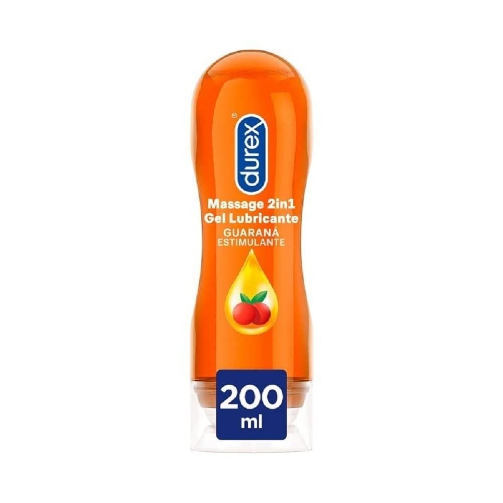 Durex Play Massage Gel Lubricante 2 en 1, Gel de Masaje y Lubricante con Guaraná 200 ml, El embalaje puede variar