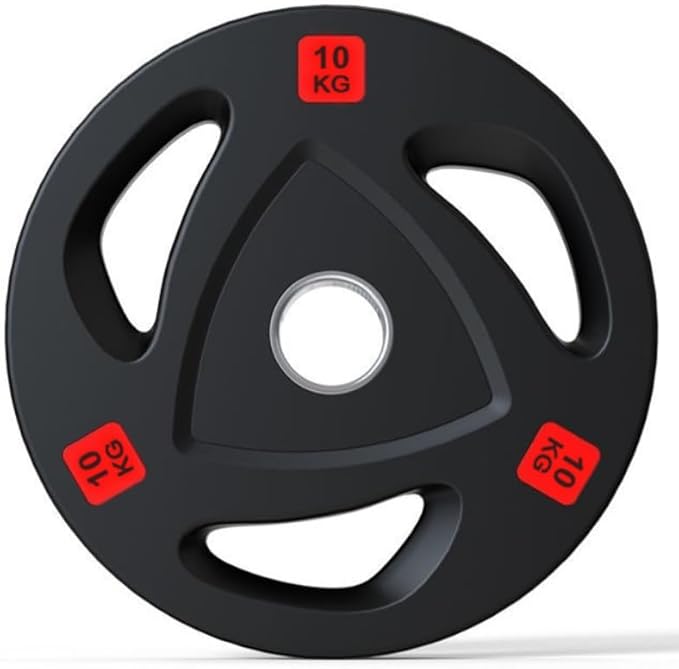 BIPOWER Disco Olimpico Recubierto de Goma con 3 Agarres - Pesas Profesionales 2,5kg a 25kg 50mm (Venta en unidades)
