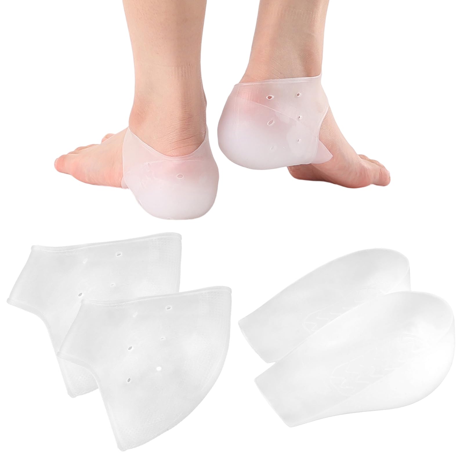 4 Piezas Talonera Silicona, Aumento de Altura Interior Invisible de 2 cm Almohadilla Talon, Transparente y Transpirable Protector de Talon, Utilizado para Aliviar la Fatiga y el Dolor del Talón