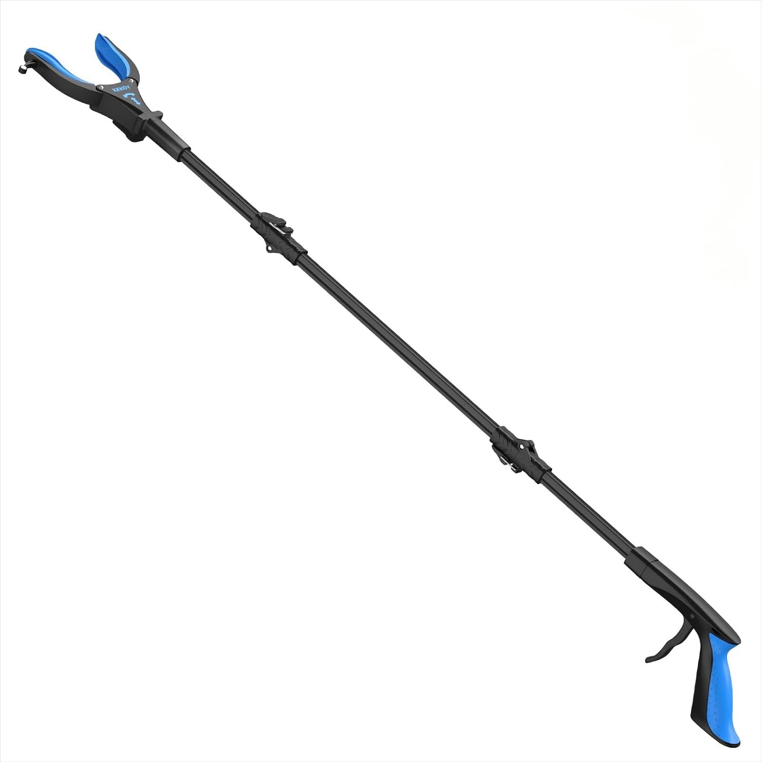 Kekoy Alicates de Agarre, 82 cm Pinzas Plegables con luz, Pinzas de Agarre para Personas Mayores, Cabeza giratoria de 90°, mandíbula Antideslizante, Brazo de Agarre Duradero con Gancho magnético,Azul