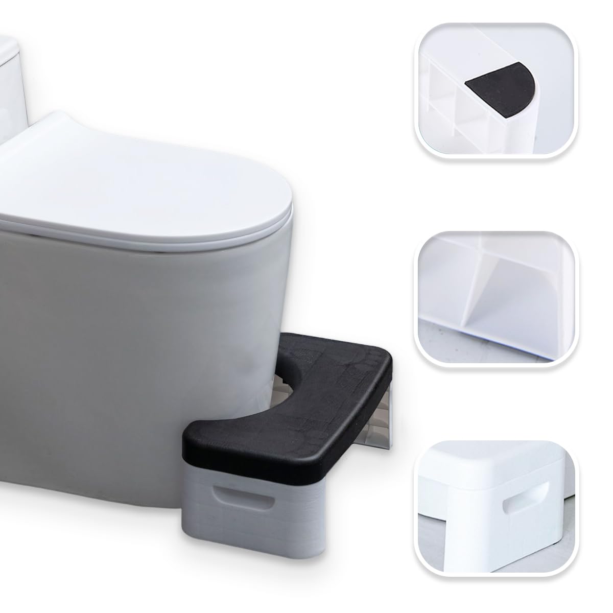 Inodoro de baño, bandeja de asiento multifuncional extraíble, escalón portátil para baño doméstico, portátil, taburete de inodoro en cuclillas, cómodo y compacto, resistente (negro)
