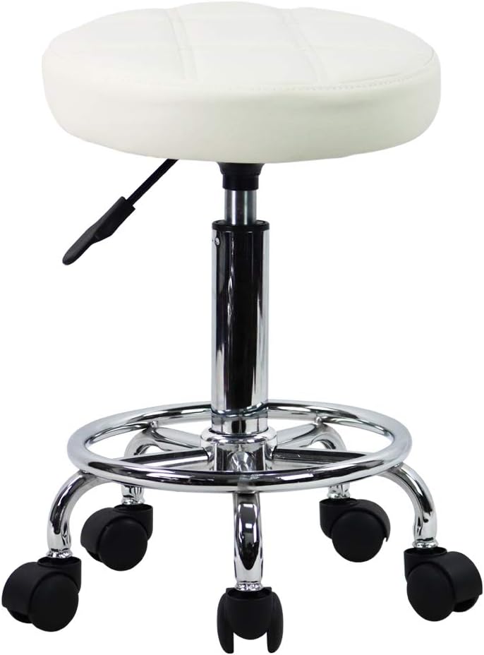KKTONER Taburete Giratorio Taburete de Trabajo Taburete de Bar Regulable en Altura 49-64cm Giratorio Blanco