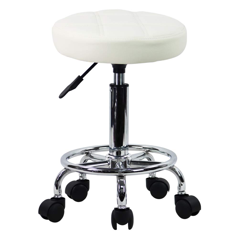 KKTONER Taburete Giratorio Taburete de Trabajo Taburete de Bar Regulable en Altura 49-64cm Giratorio Blanco