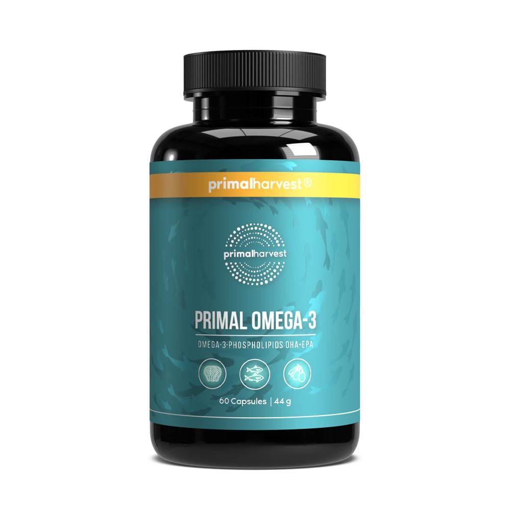 Primal Omega 3 Fish Oil de Primal Harvest - Suplemento con ácidos grasos EPA y DHA, así como Vitamina E, para hombres y mujeres, 60 cápsulas (1)