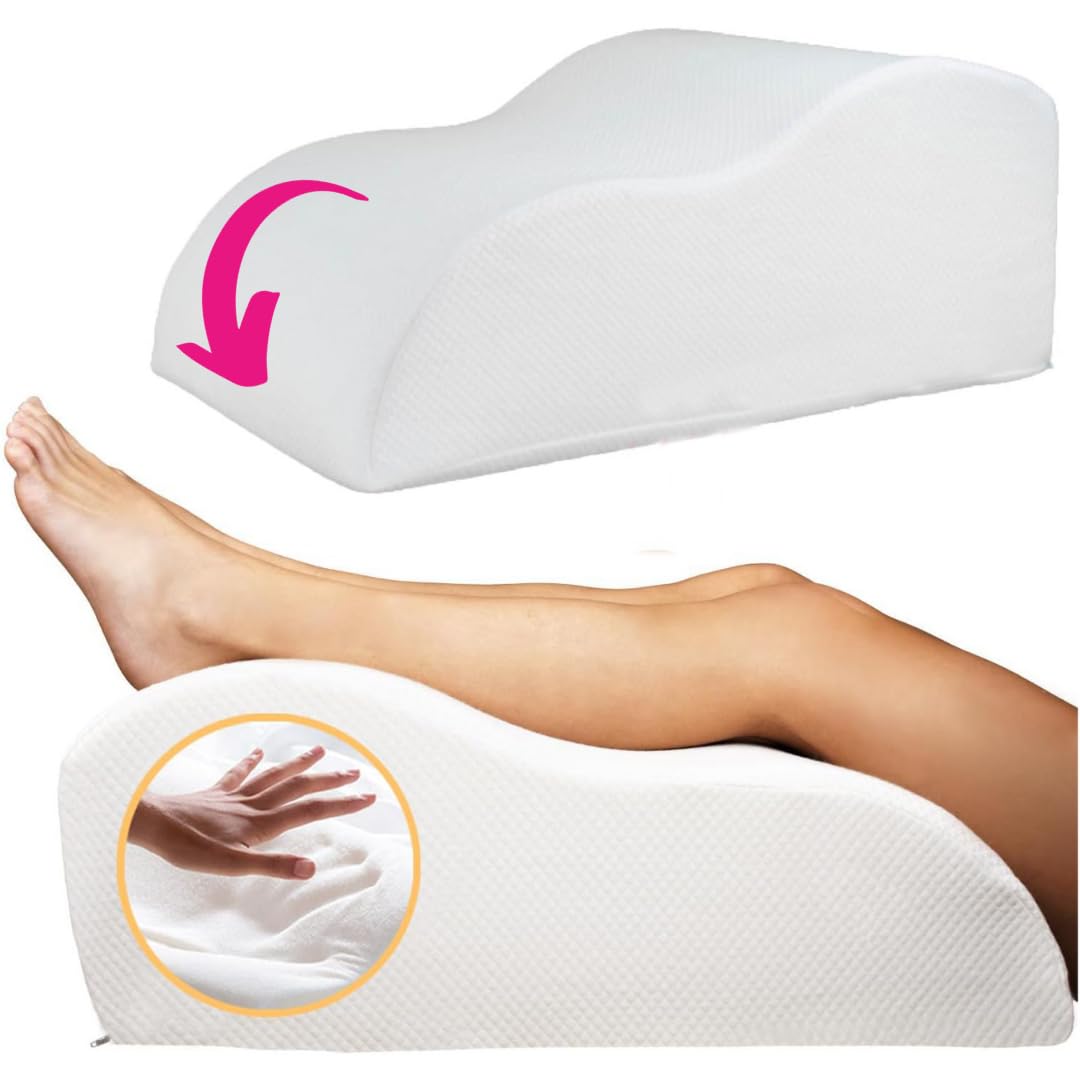 OrtoPrime Almohada Viscoelástica para Piernas Hinchadas Mejora la Circulación - Cojín Cuña Elevar Piernas Cansadas - Cojín Piernas Dormir con Efecto Memoria - Cuña Reposapiernas Confort