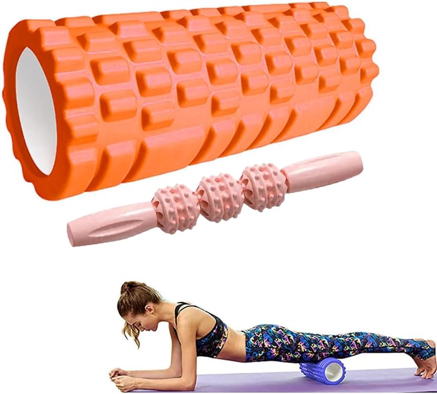 Rodillo y Barra Masajeadora. Rodillo de Espuma para Terapia y Masaje Muscular. Rodillo de Pilates y Yoga. Fitness Foam Roller. Cilindro de Gomaespuma para Alivio de Dolores y Entrenamiento. 33x14cm