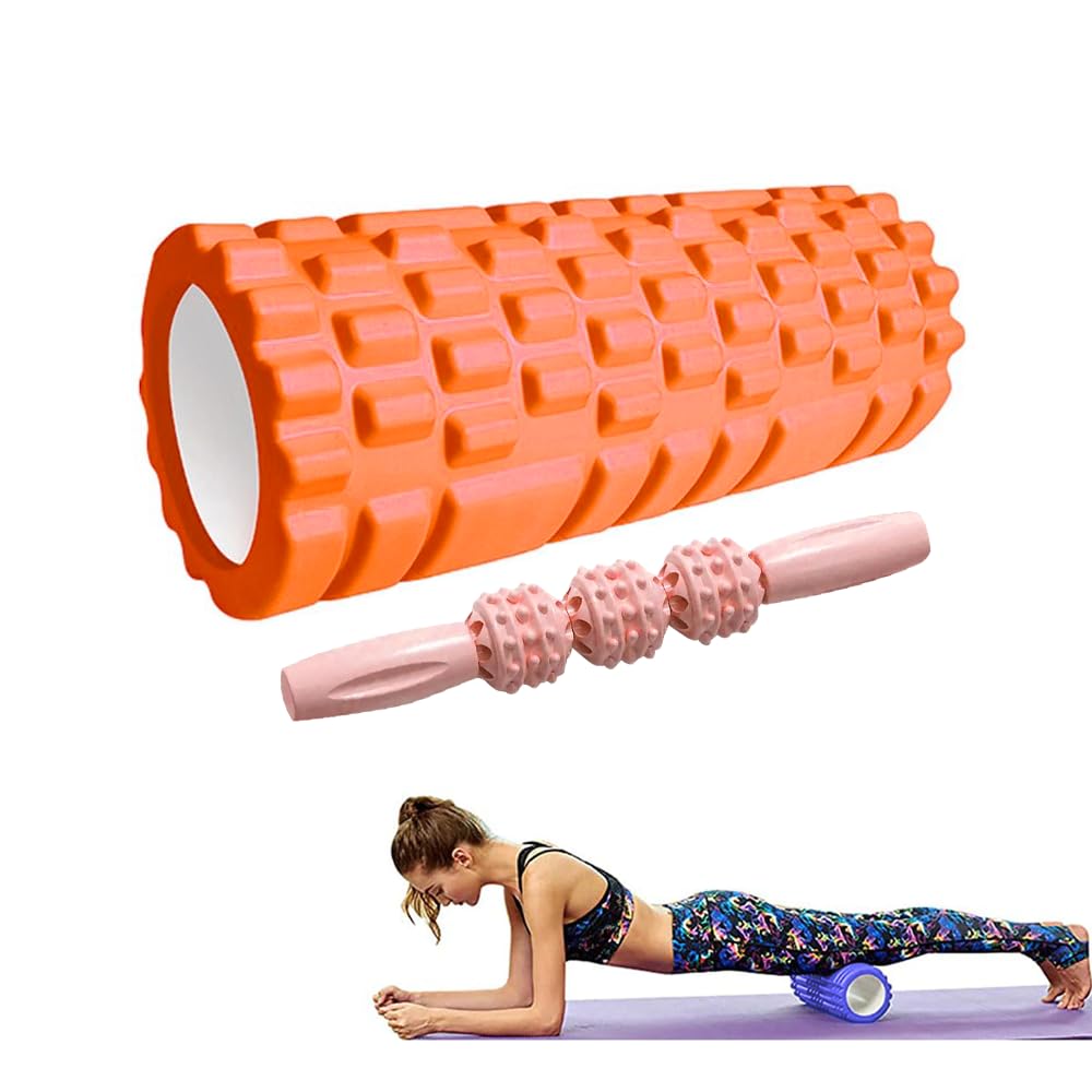 Rodillo y Barra Masajeadora. Rodillo de Espuma para Terapia y Masaje Muscular. Rodillo de Pilates y Yoga. Fitness Foam Roller. Cilindro de Gomaespuma para Alivio de Dolores y Entrenamiento. 33x14cm