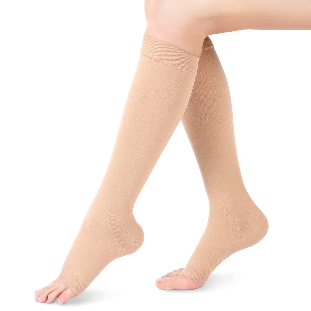 1 Par Calcetines de Compresión para Mujeres y Hombres,20-30 mmHg Medias de Compresión Edema Punta Abierta para Running Deporte, Volar, Viajes, Varicosas, Enfermeras