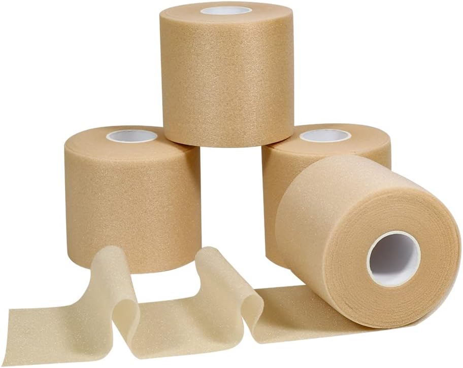 7cm x 27m Pretape Vendaje Deportivo Underwrap de Espuma Suave No Adhesiva Pretape Sport Tape, 4 Rotolis Cinta Protectora para Deportes, Evita Lesiones en la Piel y Residuos de Adhesivo