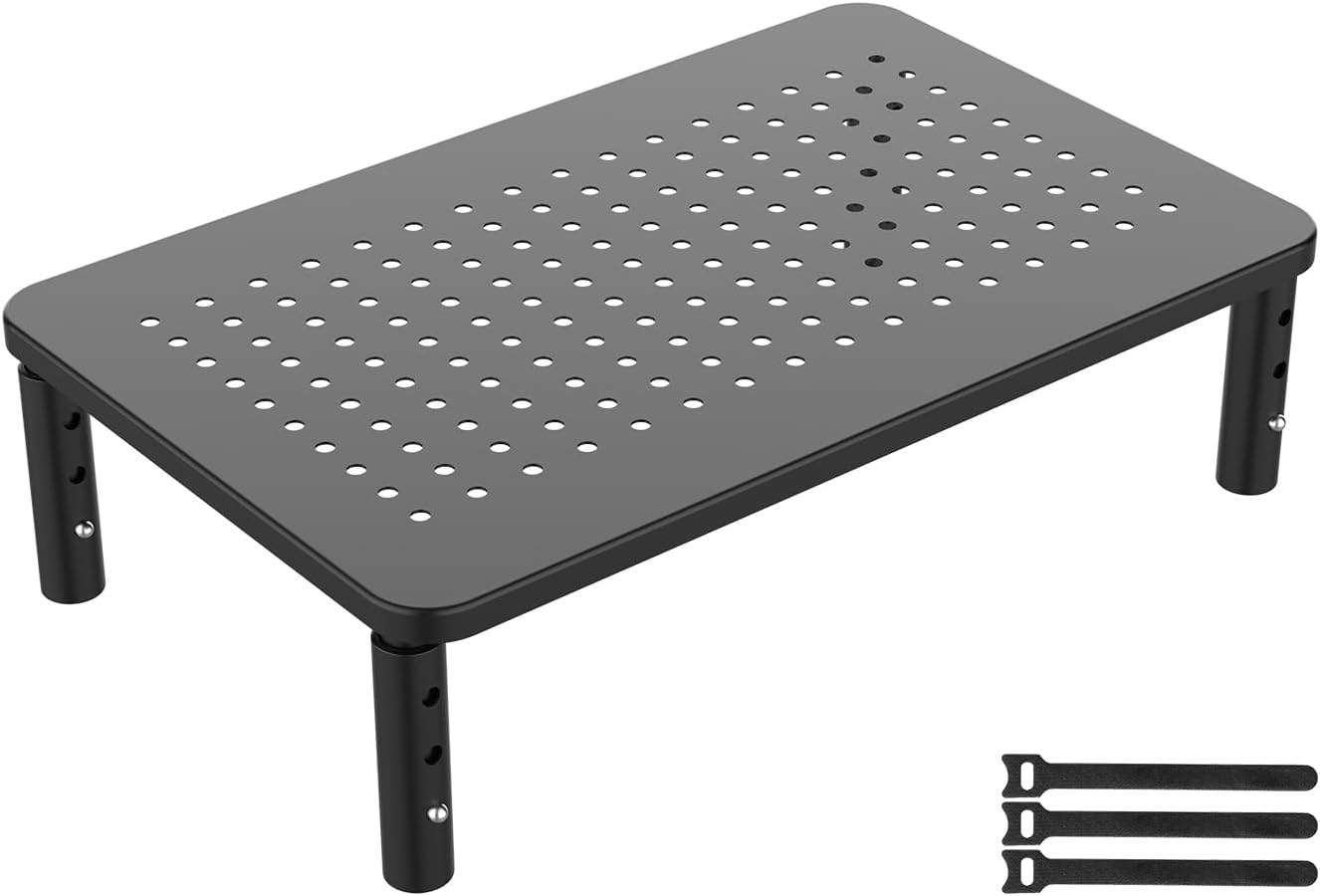 GRIFEMA GB1051 Elevador Monitor de Metal, Soporte Monitor Escritorio de Ergonómico para Monitores, Ordenador Portátiles, Impresoras, Capacidad hasta 20 kg, Altura Ajustable, L370 x W235mm, Negro