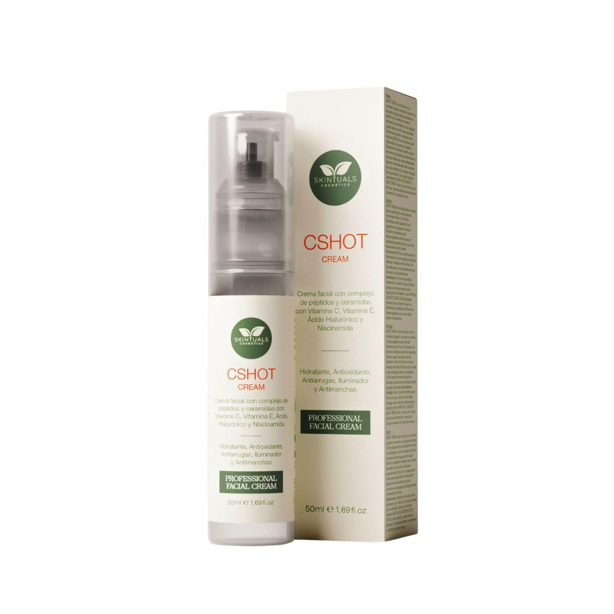 Crema Hidratante Facial con Complejo de Péptidos y Cerámidas, Vitamina C, E, Ácido Hialurónico, Niacinamida y Aloe Vera 50ml. - Hidratación Profunda, Antioxidante y Antiarrugas by Skintuals Cosmetics