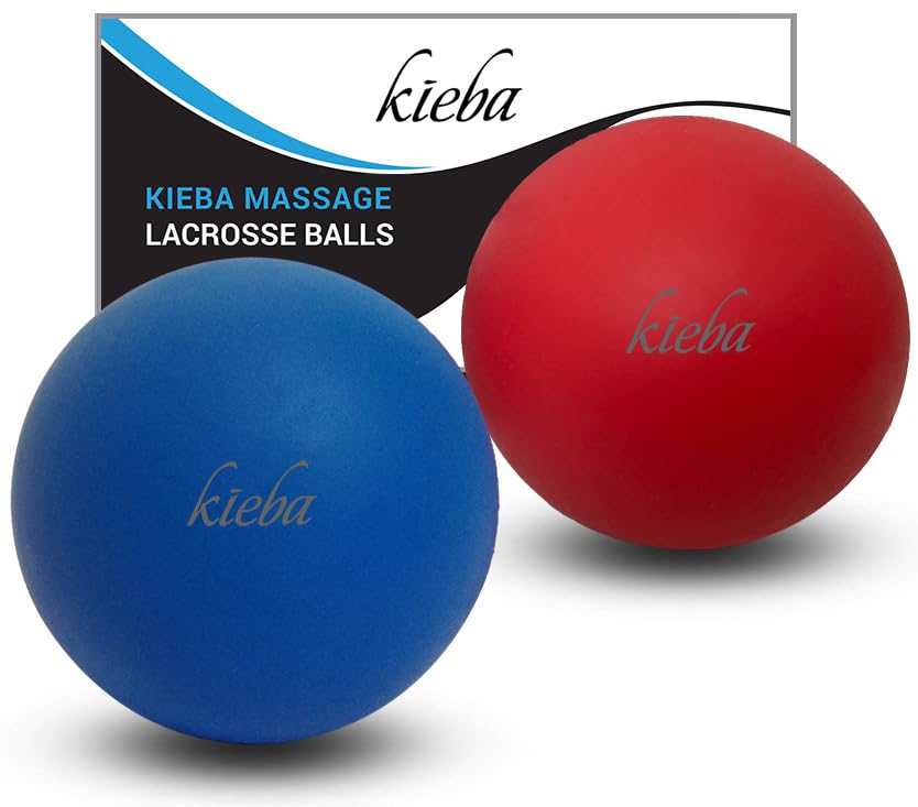 Kieba - Bola de lacrosse para masaje de liberación miofascial, terapia de puntos de gatillo, contracturas musculares y yoga Juego de 2 bolas firmes. - SM-0700, Azul y rojo