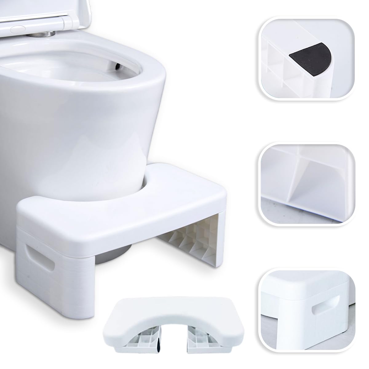 Inodoro de baño, bandeja de asiento multifuncional extraíble, escalón portátil para baño doméstico, portátil, taburete de inodoro en cuclillas, cómodo y compacto, resistente (blanco)