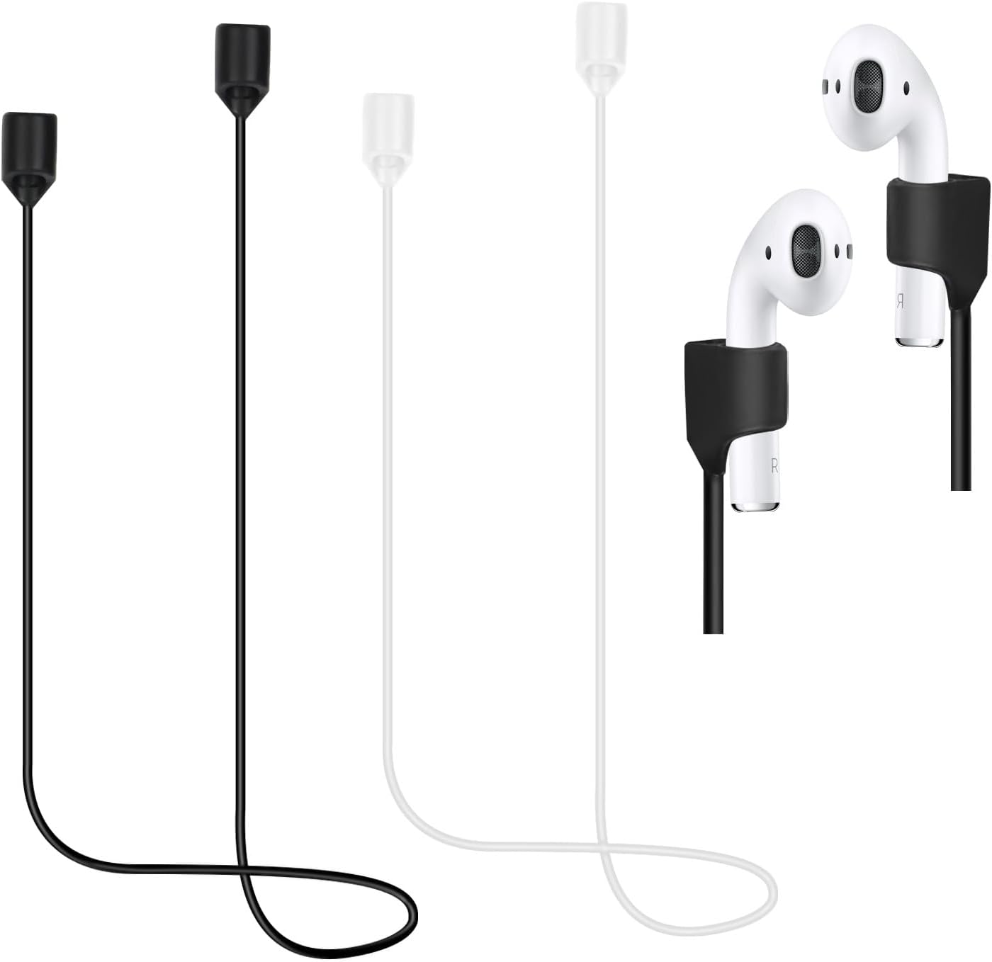 2PCS Magnéticas Cordón Auriculares Inalámbricos, Deporte Correa de Cordón para Auriculares, Silicona Suave Correas Antipérdida, para Air-Pods (Negro y Blanco)