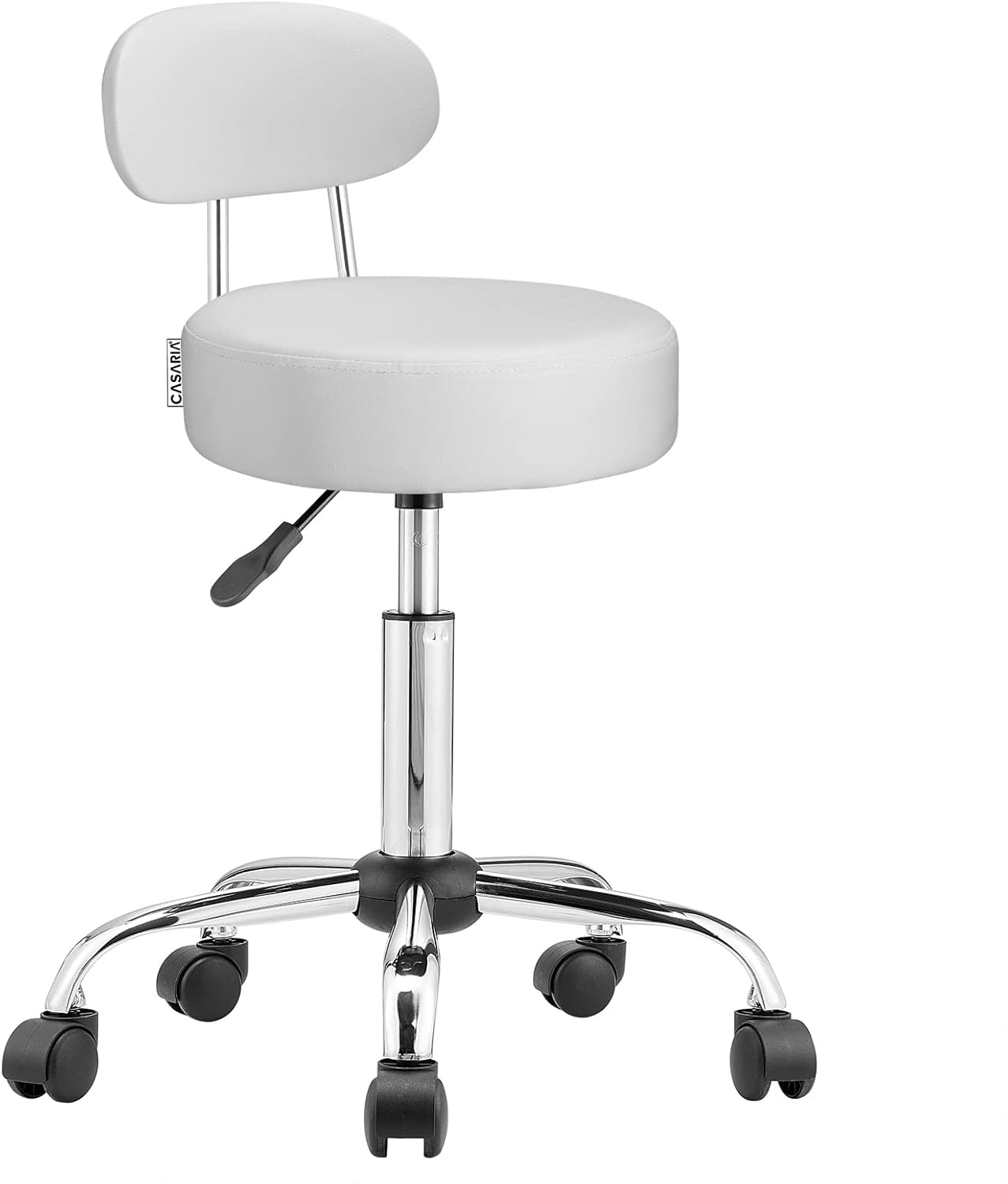 CASARIA® Taburete Oficina Giratorio 360° con Ruedas Respaldo Silla Escritorio Trabajo Altura Ajustable 46-60cm Asiento 10 cm Grosor Resistente Blanco