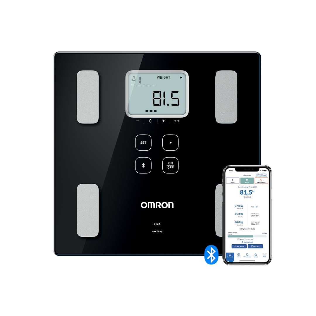 OMRON VIVA - Báscula inteligente y monitor de composición corporal con medición de peso, grasa corporal, grasa visceral, músculo esquelético, metabolismo basal e IMC
