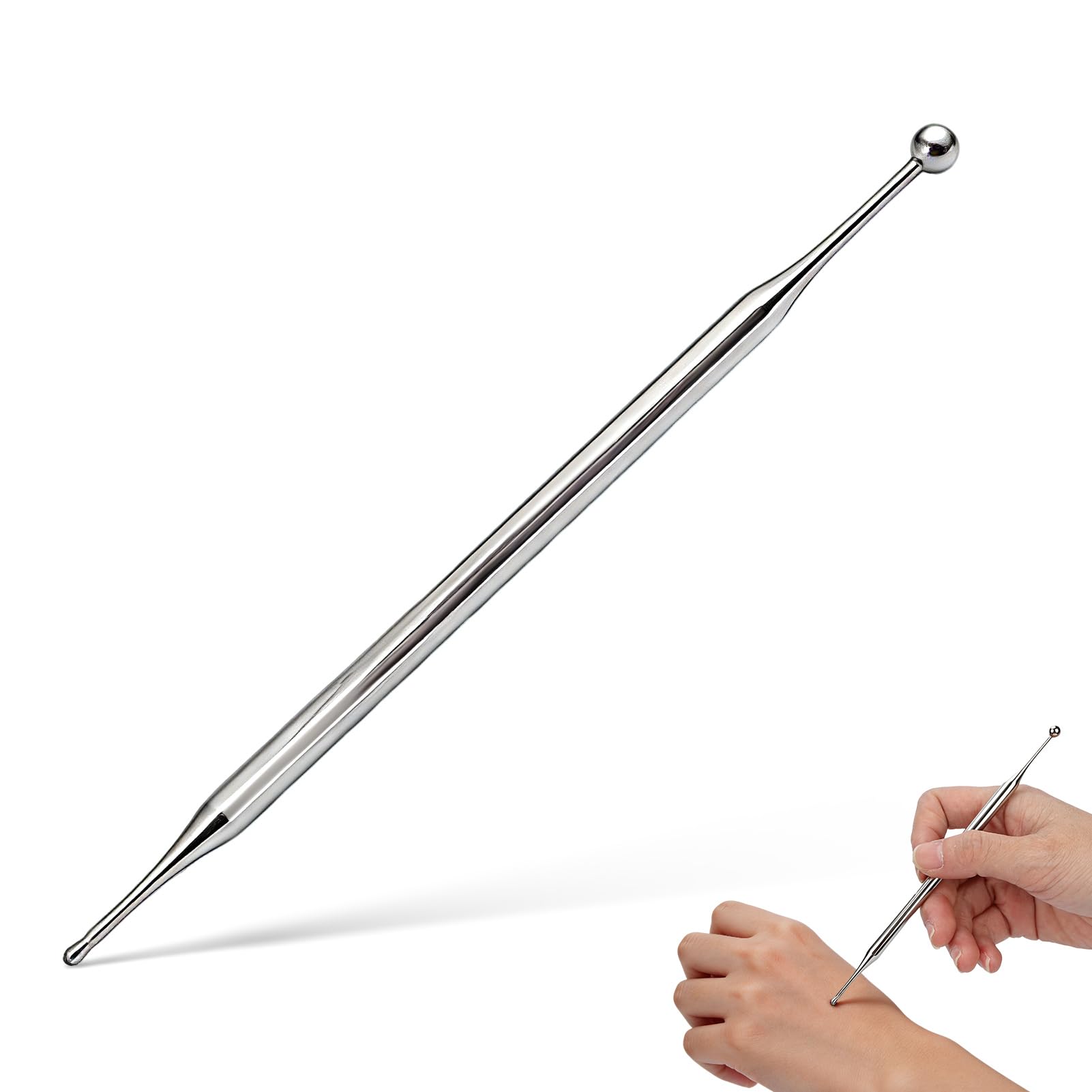 Pluma de acupuntura, herramienta de masaje de reflexología facial de doble cabezal portátil de acero inoxidable Sonda de punto corporal de acupuntura de oreja para aliviar el dolor de todo el cuerpo