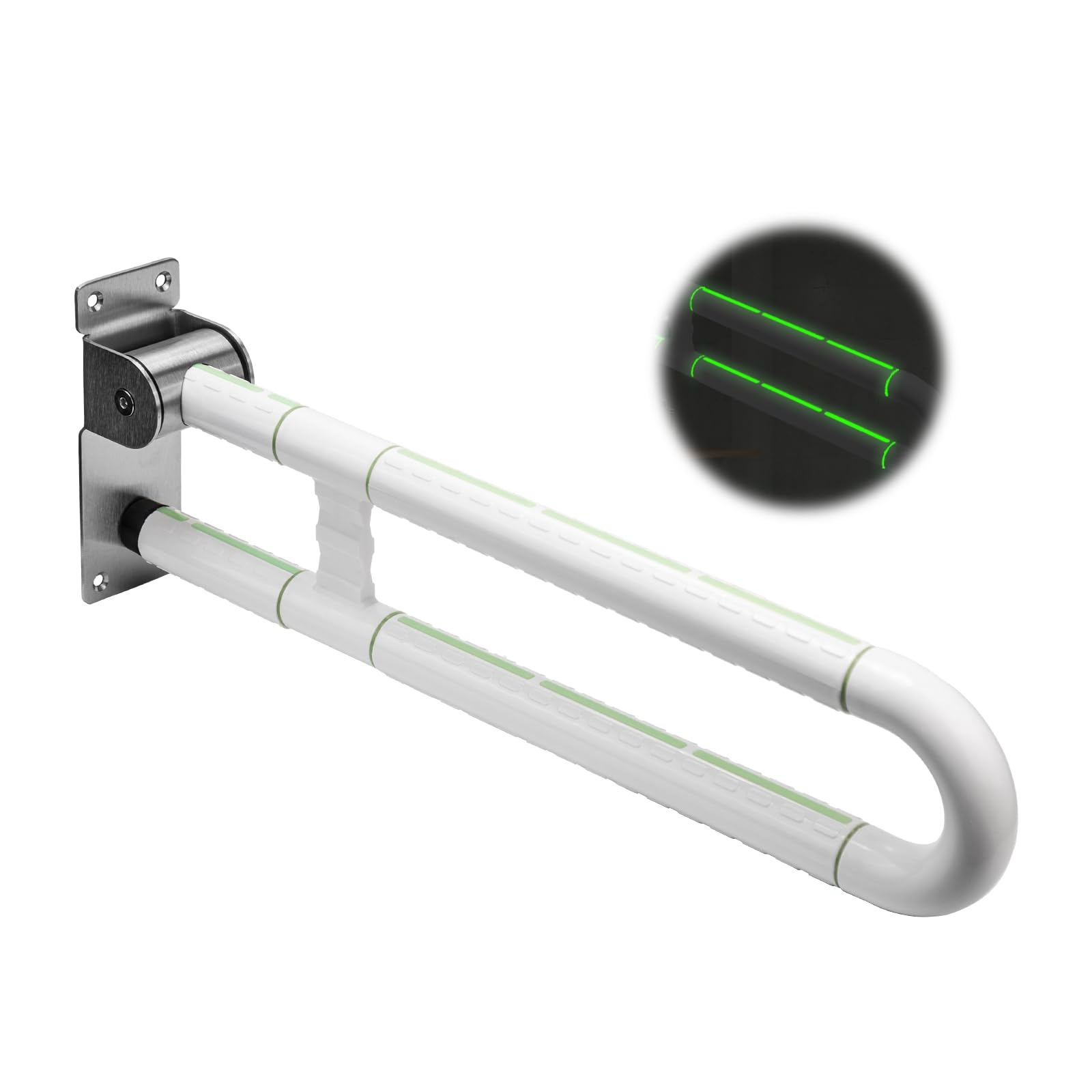 Barra Baño Minusválido,Abatible con Mango Antideslizante,Barra De Apoyo WC,Asa de Seguridad para Baño,Agarrador Ducha Personas Mayores,Acero Inoxidable,Soporta Hasta 250kg,Blanco
