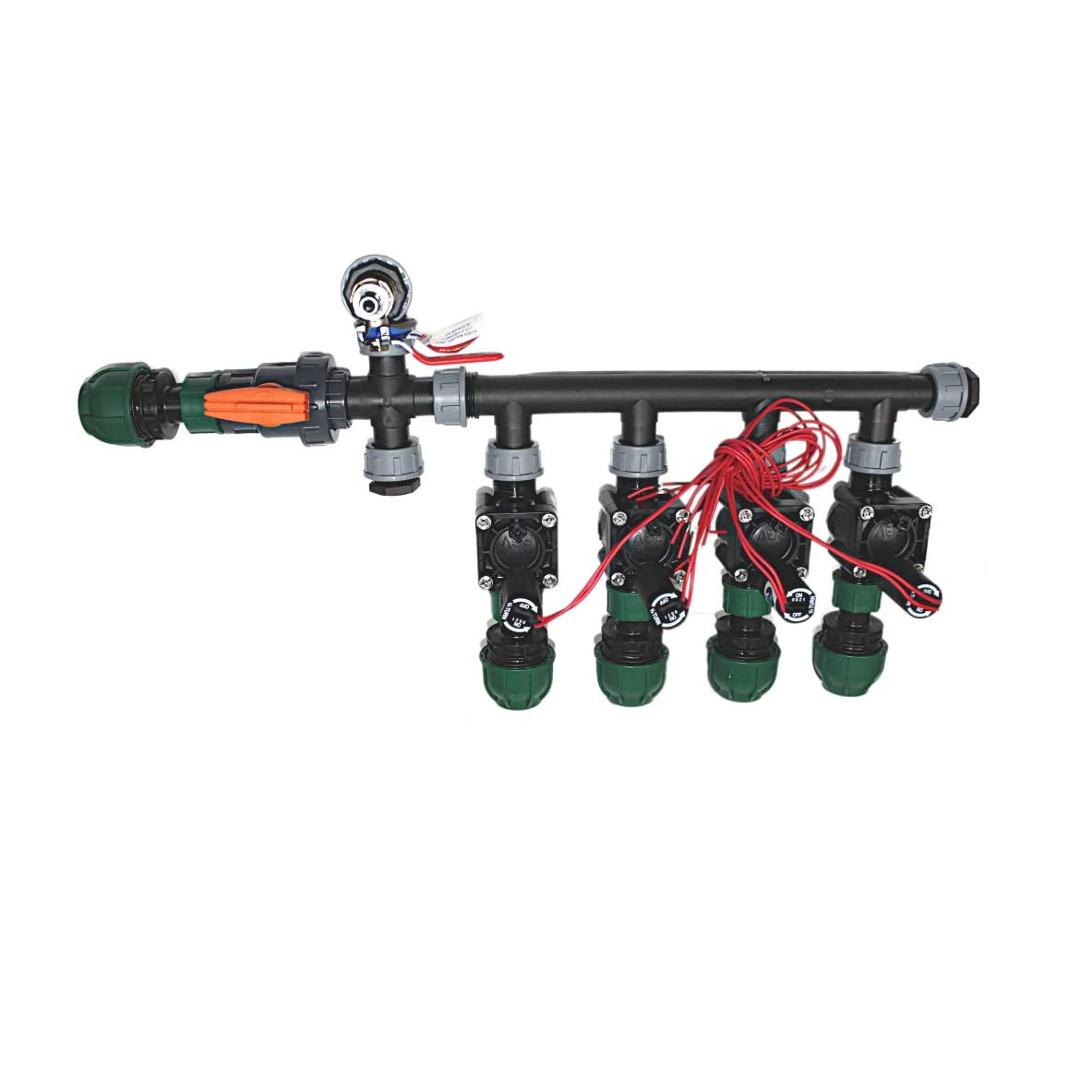 Cabecera, distribuidor para riego, aspersión con válvulas de solenoide Hunter PGV 100 MMB, completamente premontado (4 salidas PE25)