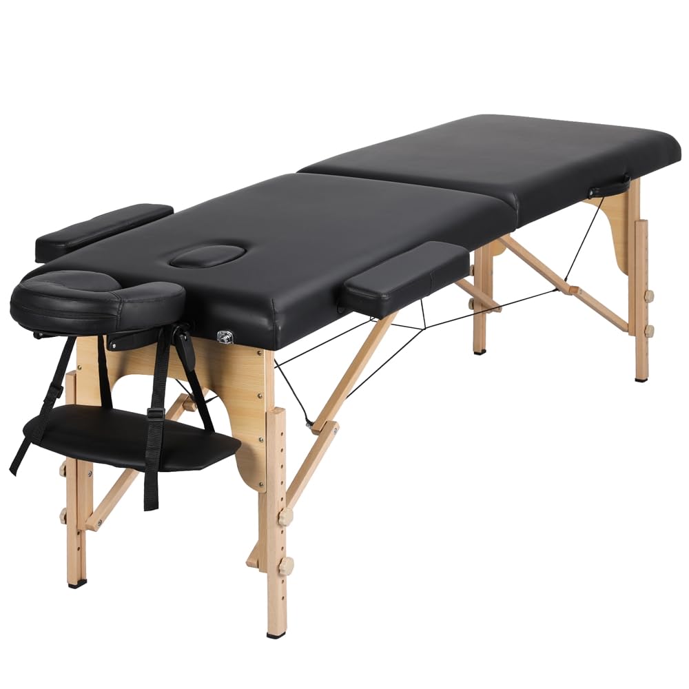 Yaheetech Camilla Masaje Portátil de 2 Zonas Plegable Camilla Estética de Madera de Haya Capacidad 250 kg para Fisioterapia Altura Ajustable Apoyacabezas Desmontables 213 x 60cm