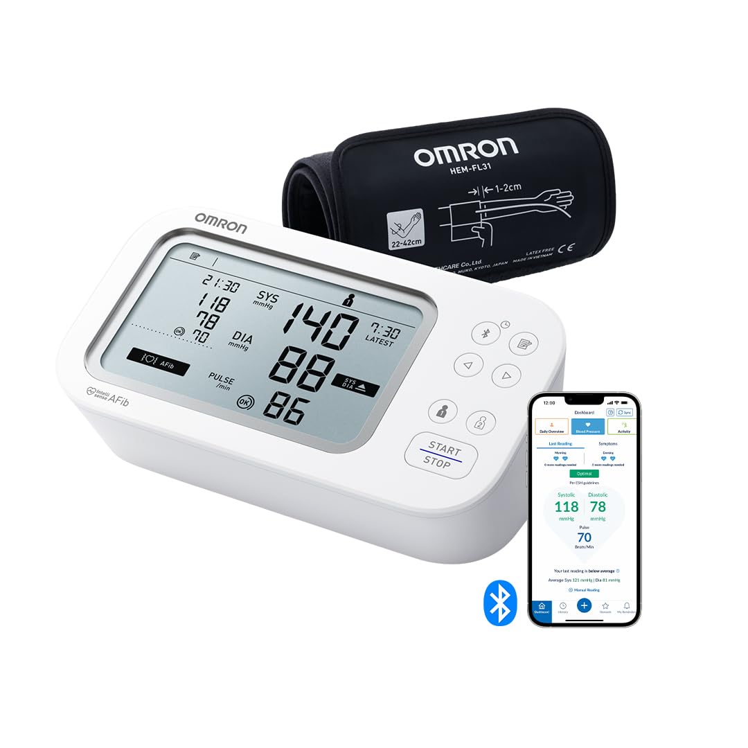 Tensiómetro OMRON X7 Smart AFib | Detecta Fibrilación Auricular con cada toma de tensión en casa | Clínicamente validado incl. embarazo y diabetes | 2 Usuarios | Brazalete Intelli Wrap 22-42cm