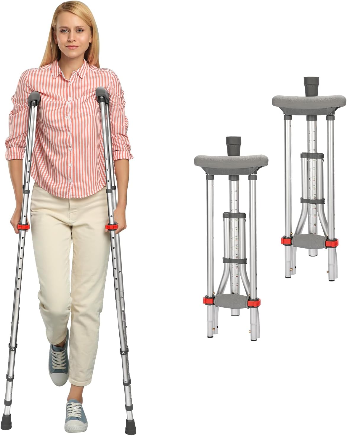 supregear Axila Muletas, 1 Par Ligero Aluminio Universal Muletas para Mayores, Adultos y Adolescentes Ajustable Muletas con Suave Axila y Mano Apretón Almohadilla para Caminar