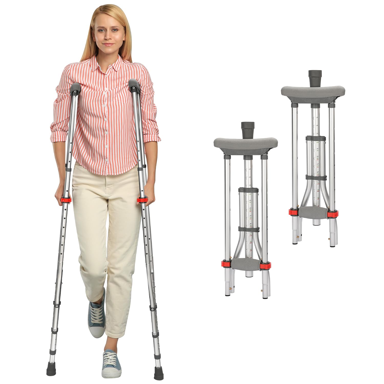 supregear Axila Muletas, 1 Par Ligero Aluminio Universal Muletas para Mayores, Adultos y Adolescentes Ajustable Muletas con Suave Axila y Mano Apretón Almohadilla para Caminar