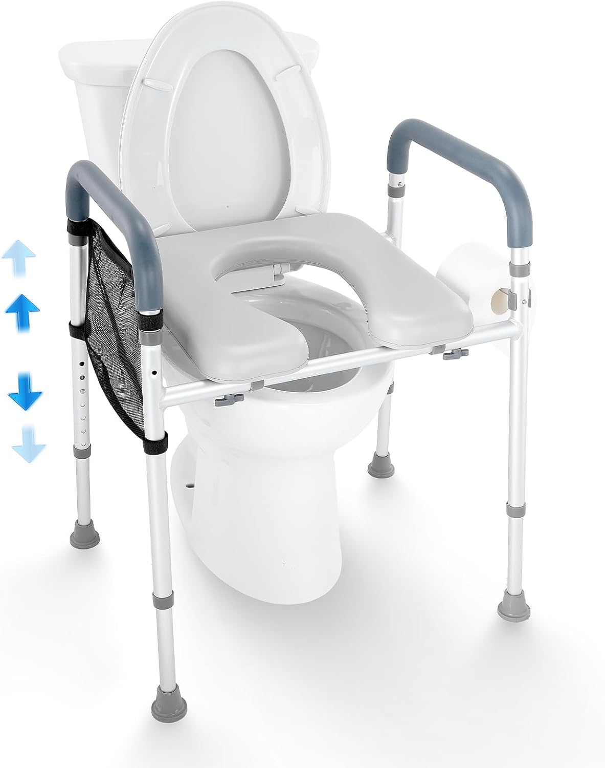 VEVOR Asiento Elevador para Inodoro Altura Ajustable 49-64 cm 7 Niveles Asiento Elevado Universal para Inodoro Carga 158,7 kg Estructura Acolchada de Aluminio, para Ancianos, Discapacitados, Pacientes