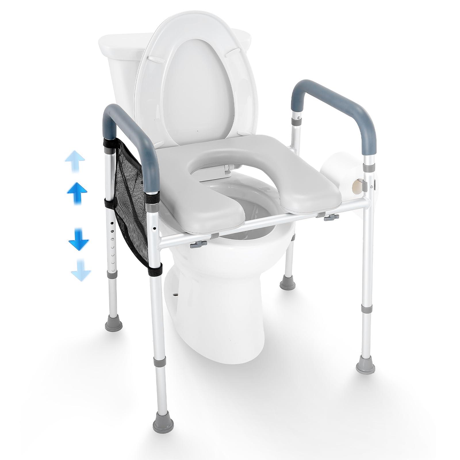 VEVOR Asiento Elevador para Inodoro Altura Ajustable 49-64 cm 7 Niveles Asiento Elevado Universal para Inodoro Carga 158,7 kg Estructura Acolchada de Aluminio, para Ancianos, Discapacitados, Pacientes