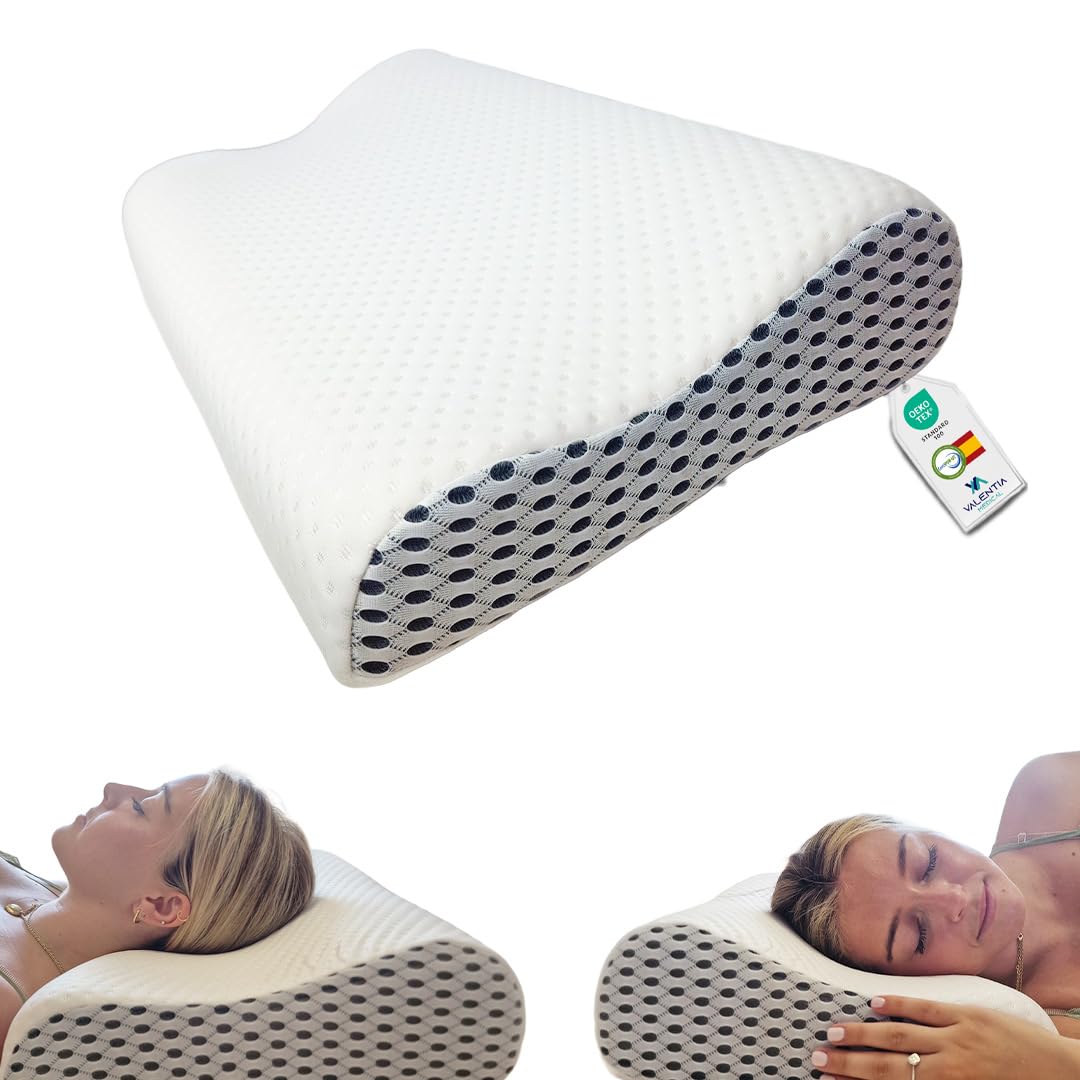 Almohada Viscoelastica Cervical con Doble Altura Ergonomica para Dormir con Funda Lavable Aloe Vera Alivio Dolor Cuello y Hombros Postura Correcta Suave Firme Higienica Adaptable
