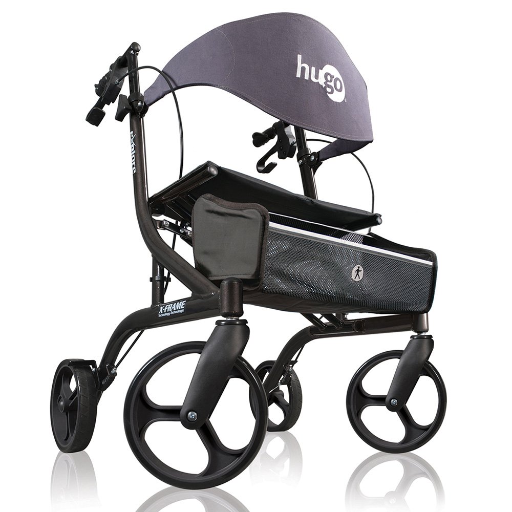Hugo Mobility Explore Rollator Walker con asiento, respaldo y cesta plegable, color blanco perla