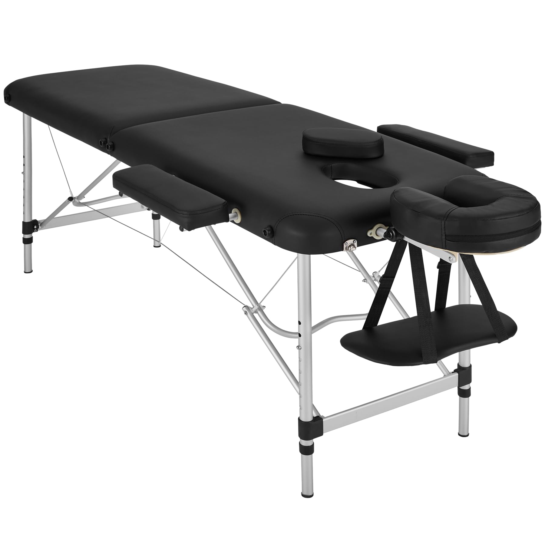 TecTake® Camilla Masaje Plegable, Camilla Profesional Fisioterapia, Quiromasaje, Tatuajes, Reiki, Camilla Estética Profesional de Aluminio, Ajustable en Altura, 2 Zonas, con Bolsa Transporte - Negro