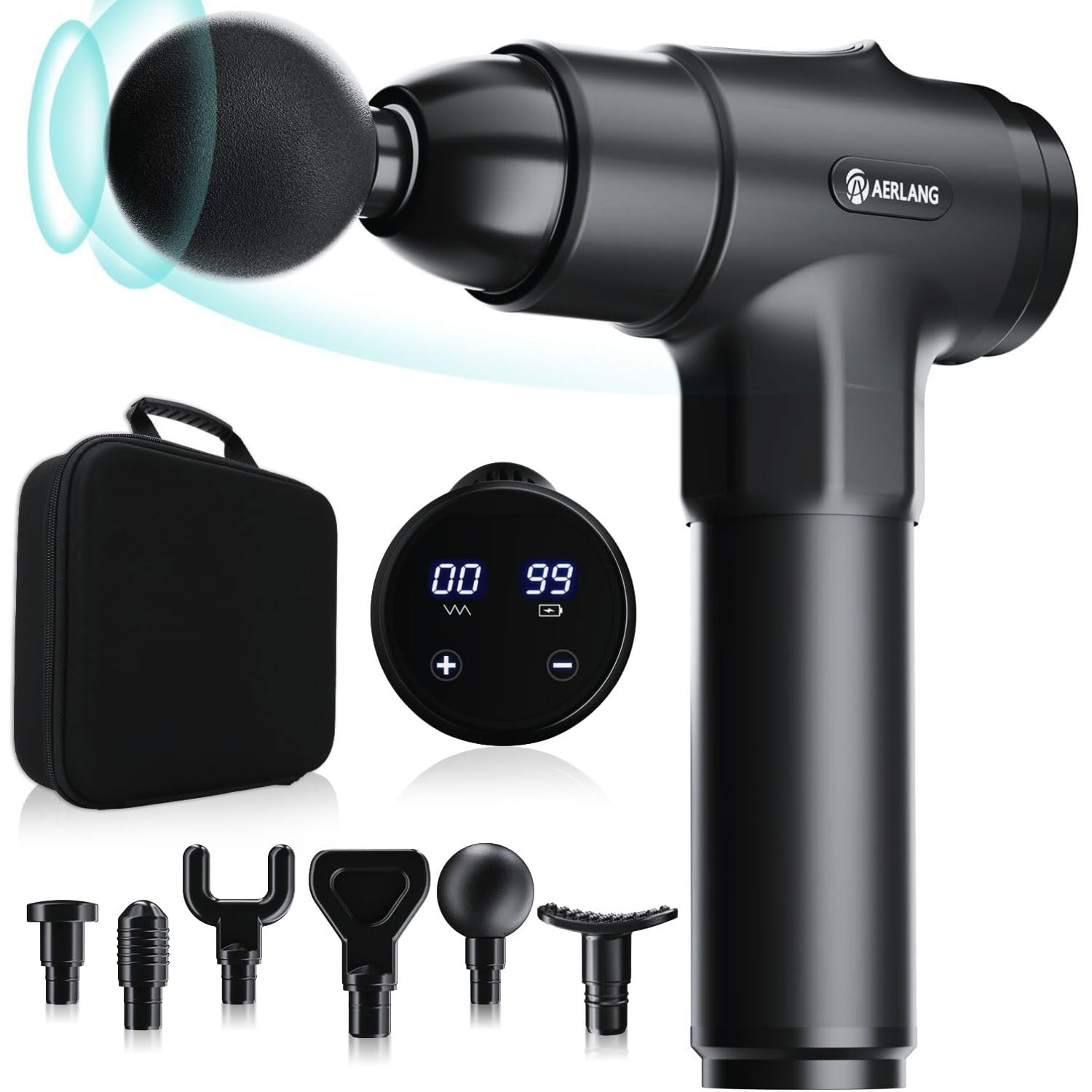 Pistola de Masaje Muscular, Pistola Masajeadora Muscular Eléctrica Masajeador de Músculos de,Seis Cabezales Ajustables Diferentes Para,Opción de 20 Velocidades-Regalos para mujeres y hombres