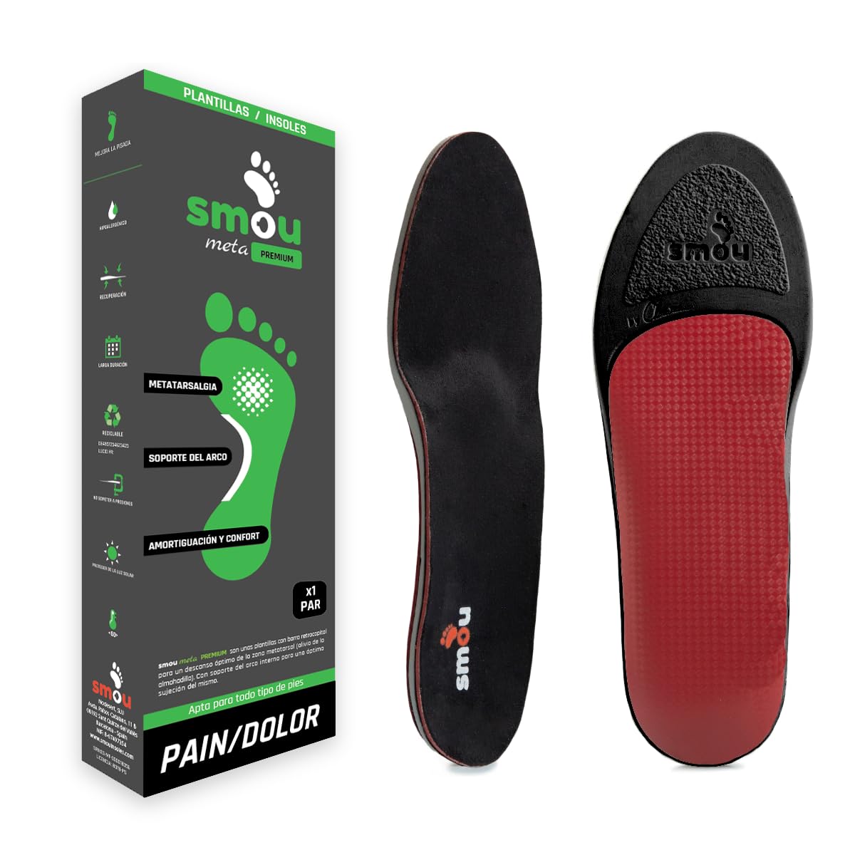 SMOU META PREMIUM Plantillas Metatarsalgia + Soporte Del Arco | Alivian el Dolor de Almohadilla Metatarso | Descarga con Barra Metatarsal | Plantillas Gel y Memory Foam