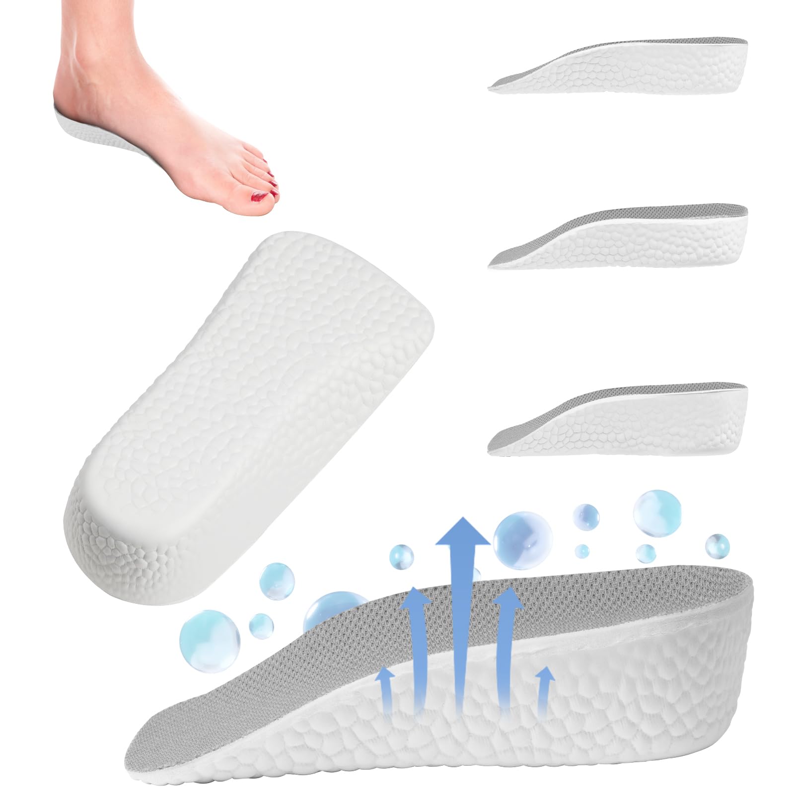 Plantillas Altura Hombre, 2 Pares Plantillas para Zapatos Aumento de Altura, Alzas para Zapatos Hombre y Mujer para Pies Talones Soporte y Amortiguación de Impactos