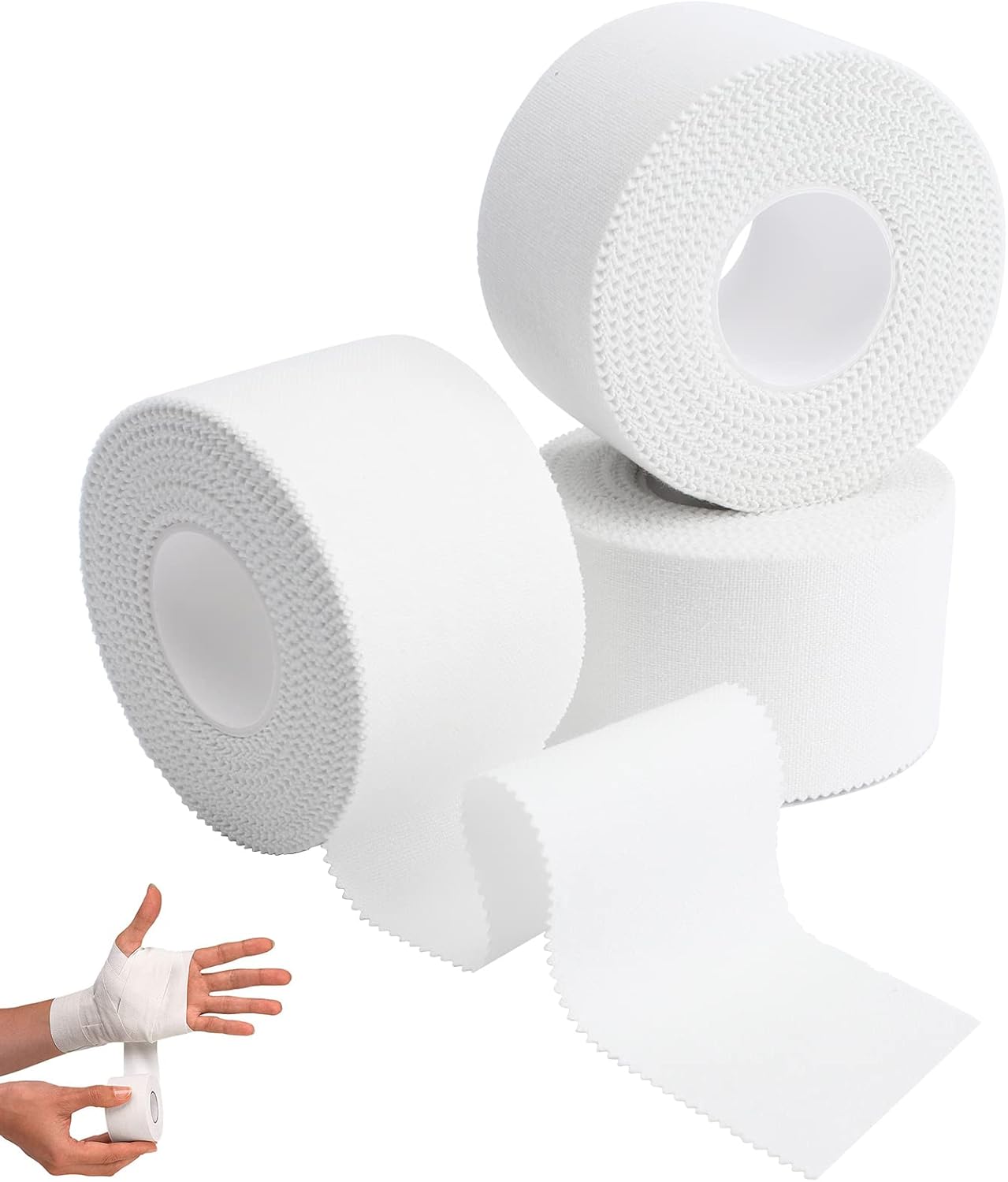 3 Rollos Cinta Adhesiva Deportiva 3.8cm x 10m Cinta Adhesiva Deportiva Blanca Tape Vendaje Deportivo para Proteger los Dedos de los Pies, Tobillos y Dedos en Boxeo, Voleibol, Fútbol y Escalada en Roca