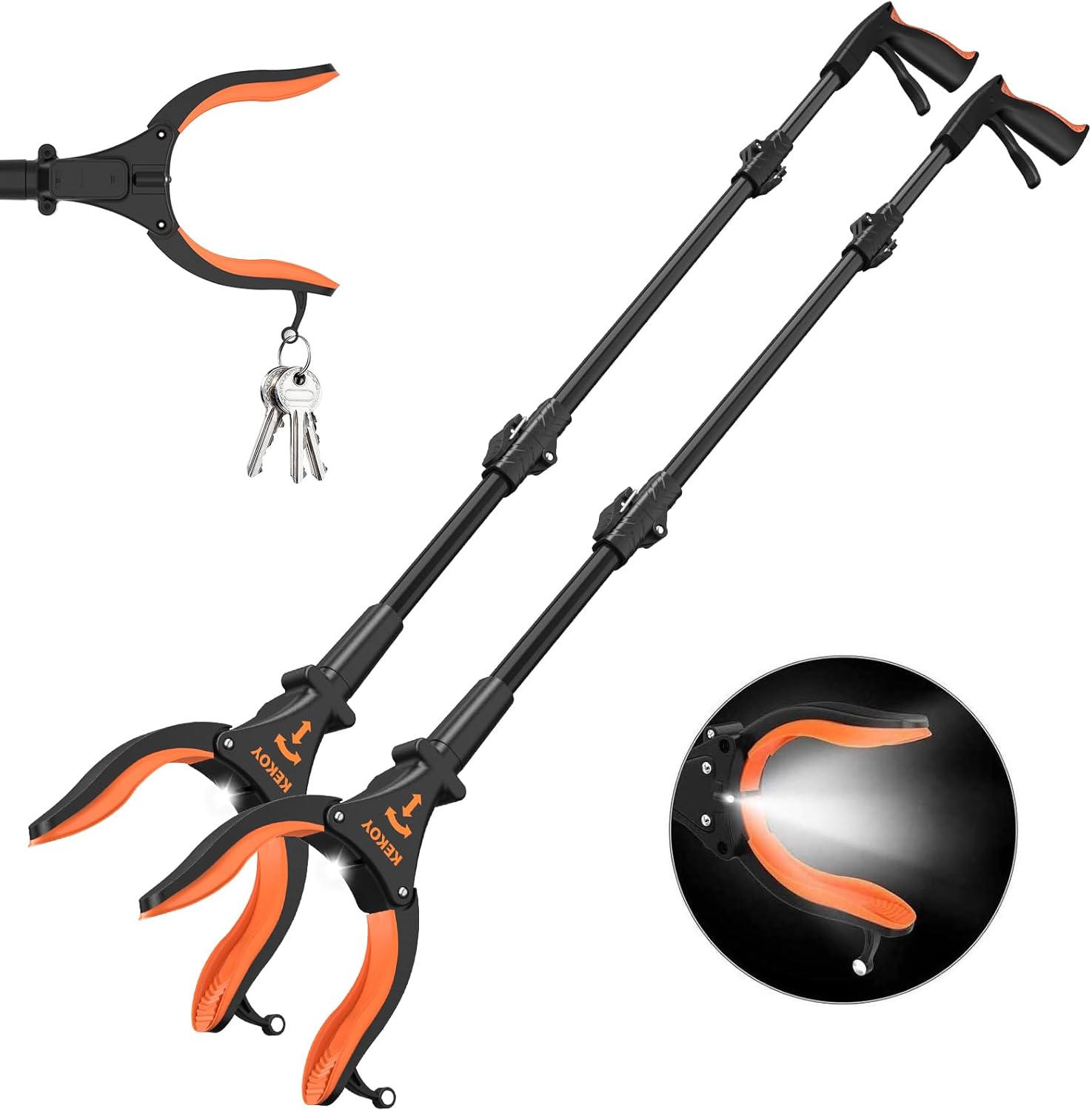 Kekoy 2 Piezas Pinza Larga, Alcanzar Objetos 80cm Herramienta de Captura Plegable Recolector de Basura Gancho Magnético para los Viejos, Discapacitados y Trabajadores Sanitarios(Naranja)