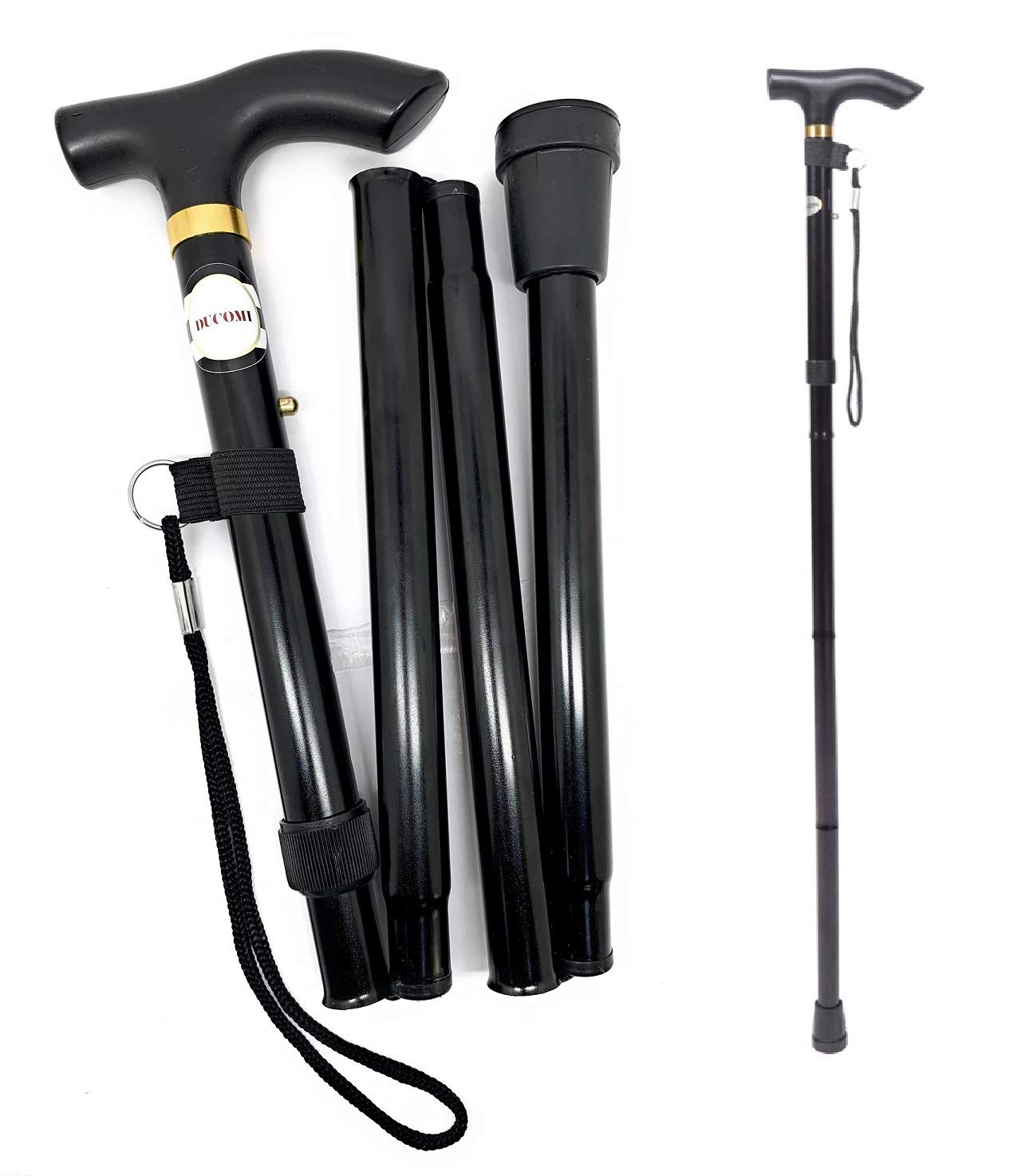 Ducomi Bastón Plegable Ajustable en Aluminio – Bastón para Personas Mayores, Mujeres y Hombres - Mango Ergonómico, Ligero, Portátil y Duradero - Apoyo y Ayuda a la Movilidad