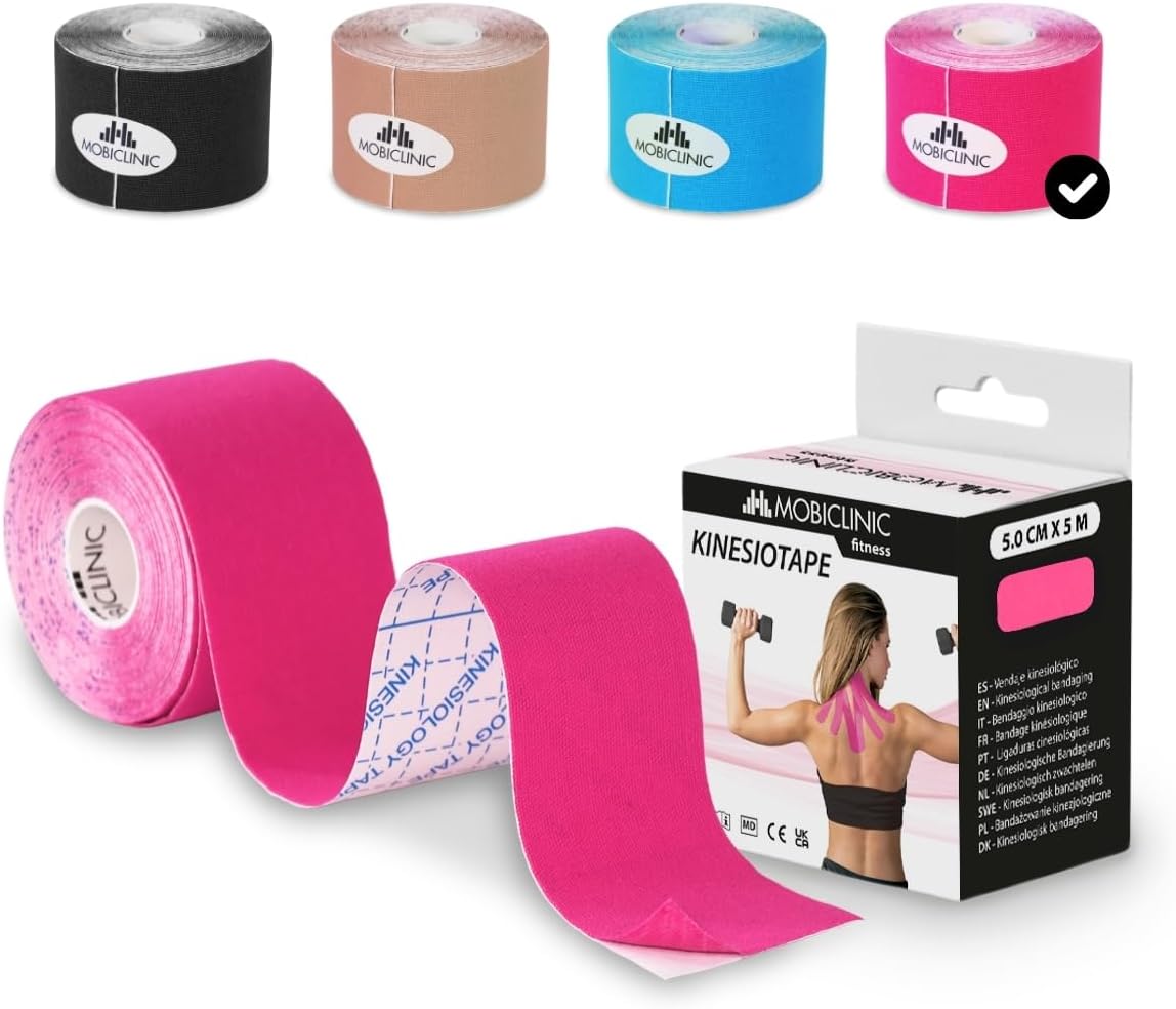 Mobiclinic®, Kinesiotape, Venda Neuromuscular Adhesiva, 5m x 5cm, Esparadrapo Deportivo, Alivio Dolor Muscular, Vendaje Kinesiológico, Apto para Múltiples Zonas, Cinta Kinesiológica, Face Tape, Rosa