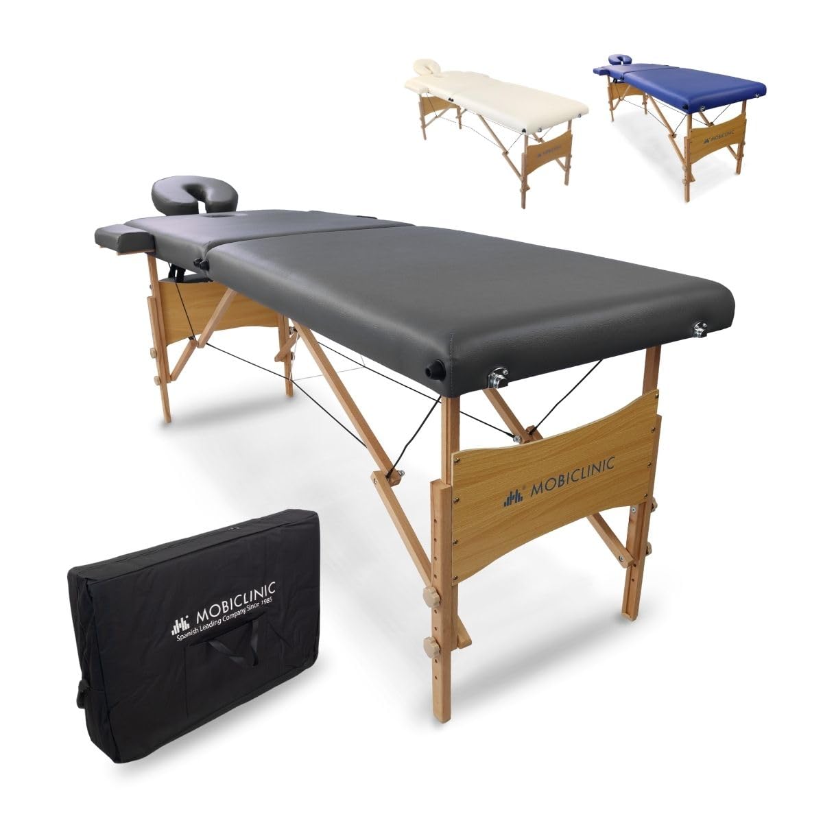 Mobiclinic®, Camilla Fisioterapia Plegable, CM-01 Light, 186x60 cm, Cama de Masaje, Marca Española, Reposacabezas, Regulable en Altura, Portátil, Madera, hasta 150kg, Negra