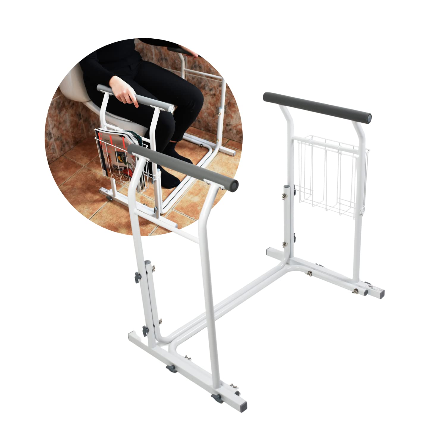 OrtoPrime Apoyabrazos WC Portátil Inodoro y Hogar - Barra Baño Minusválidos - Estructura de Apoyo para Inodoro - Incorporador Elevador WC Barras minusválidos y Adultos - Asideros Baño Acolchado